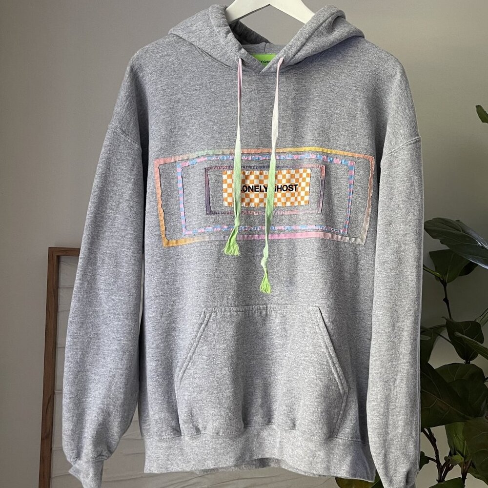 LONELY GHOST Gray Hoodie Sweatshirt Size Large L